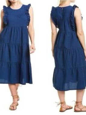 Madewell Indigo Bodice Tiered Midi Dress - Small